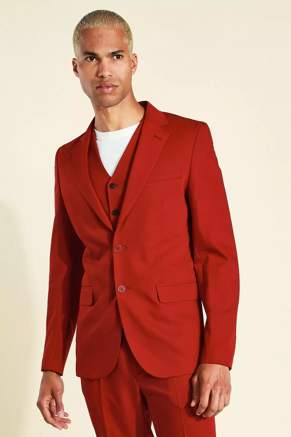 Dark Red Skinny Suit boohooMAN USA